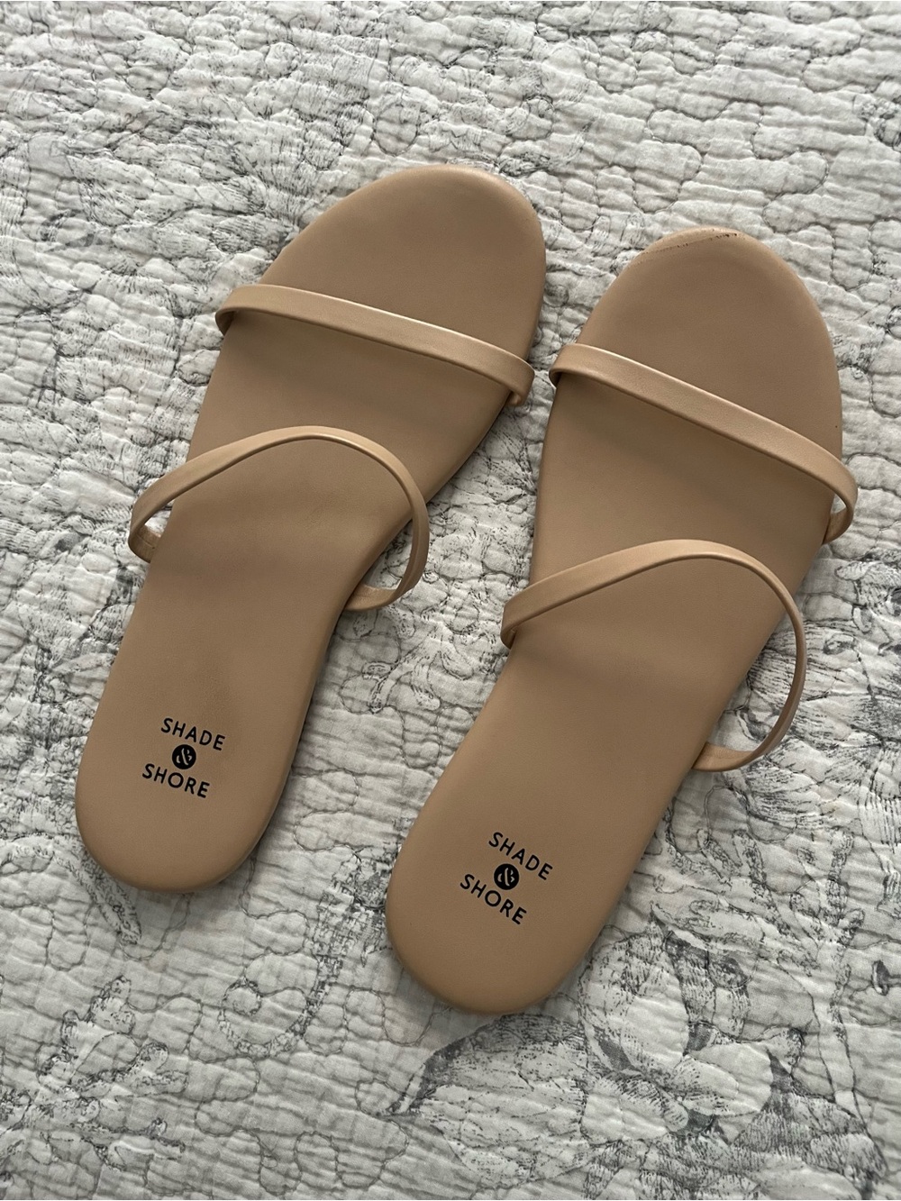 Shade & Shore Nude Tan Minimal Double-Strap Flat Sandals